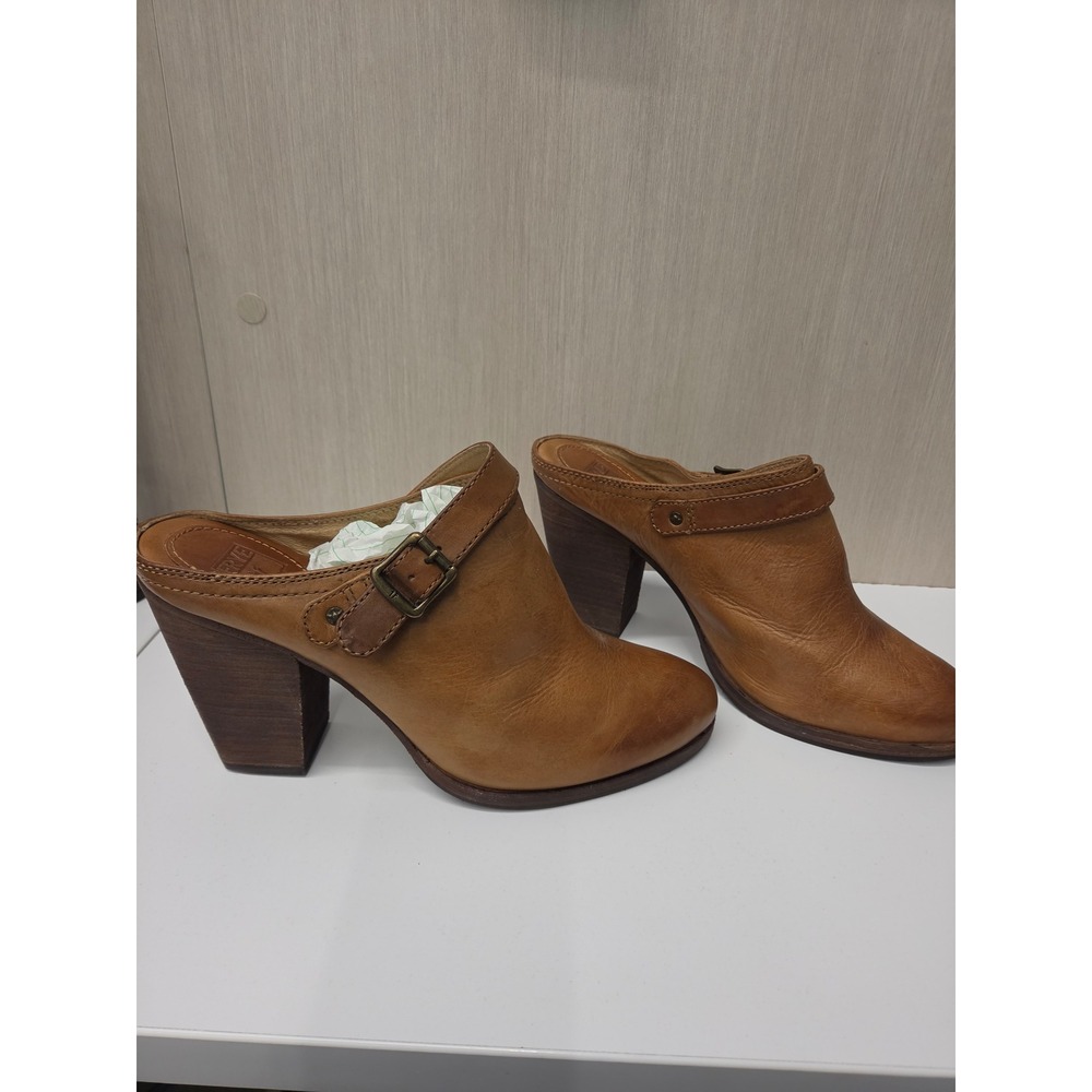 Frye Patty Slingback Clog Cognac Brown Leather Buckle Mule Heel 3471137 11M - Picture 4 of 8